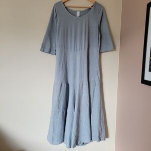 Elemente Clemente Linen And Cotton Lagenlook Blue Tiered Midi Dress Size Large